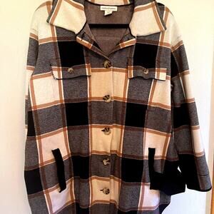 Thick Button Up Plaid Flannel, By Cupcakes and Cashmere, Plus Size 1X Super Soft